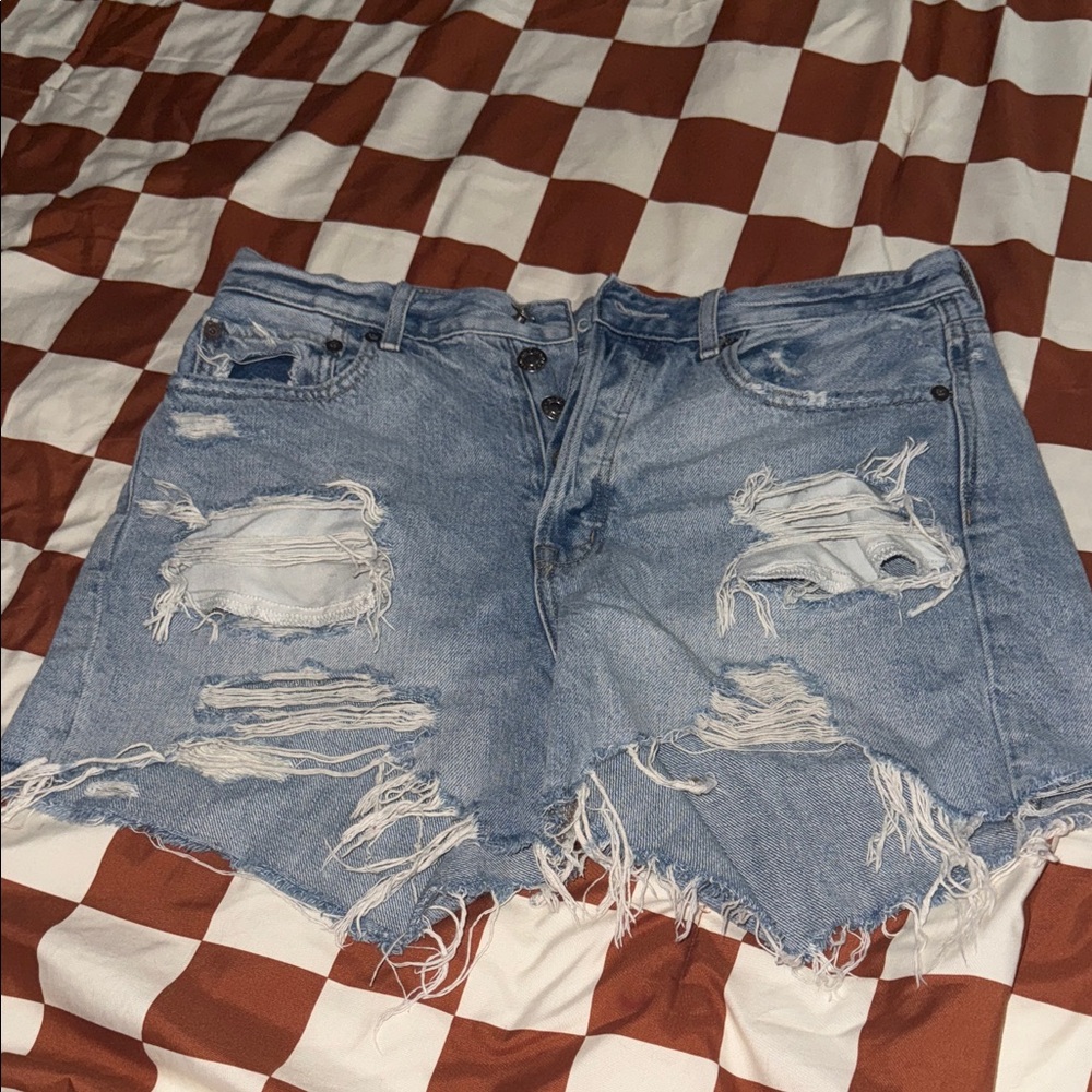 American Eagle Outfitters Light Blue Distressed Jean Shorts